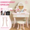 Kinderschminktafel, Stoel, Lade, Afneembare Spiegel, Kinderschrijftafel Met 7 Accessoires, 2 in 1 Ontwerp, MDF, Roze