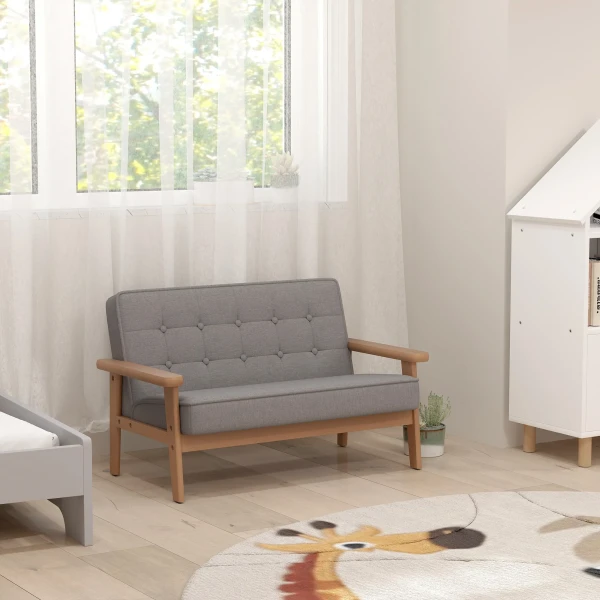 Kindersessel, Kinderbank Met Houten Frame, Fluweelachtige Uitstraling, Gevoerd, Voor Kinderen Van 3 15 Jaar Grijs