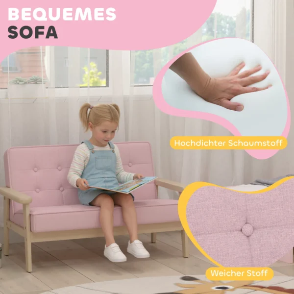 Kindersessel, Kindersofa Met Houten Frame, Fluweelachtige Uitstraling, Gevoerd, Voor Kinderen Van 3 15 Jaar Roze