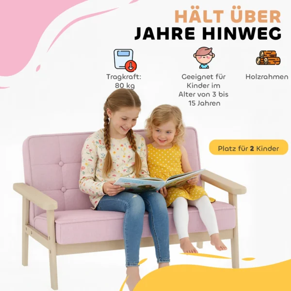 Kindersessel, Kindersofa Met Houten Frame, Fluweelachtige Uitstraling, Gevoerd, Voor Kinderen Van 3 15 Jaar Roze