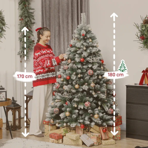 Kunstmatige kerstboom 180 cm kunstmatig spar met sneeuw, 1000 punten 34 sparappels brede basis 4