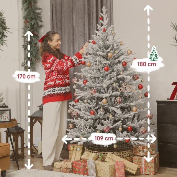 Kunstmatige kerstboom 180 cm, kunstmatige dennenboom met sneeuw, 1976 toppen voor binnen 4