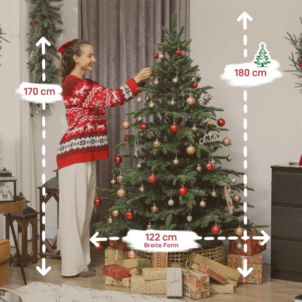 Kunstmatige kerstboom met realistische takken, kunst kerstboom met inklapbare standaard, vlamvertragend, kunststof, metaal, groen 4