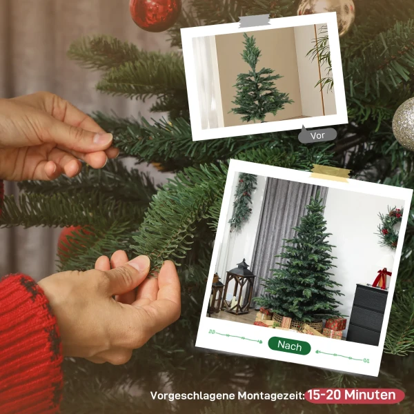 Kunstmatige kerstboom met realistische takken, kunst kerstboom met inklapbare standaard, vlamvertragend, kunststof, metaal, groen 8
