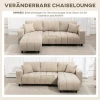 L vormige hoekbank met flexibele chaise longue, 3 zits bank met 2 kussens, metalen frame, voor woonkamer, beige 5