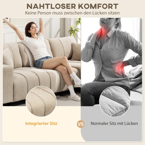 L vormige hoekbank met flexibele chaise longue, 3 zits bank met 2 kussens, metalen frame, voor woonkamer, beige 6