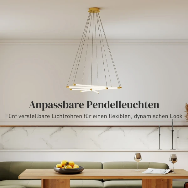 Led plafondlamp, 50w, 5 aanpasbare lichtbuizen, verstelbaar, plafondverlichting voor woonkamer, eetkamer, keuken, goud+wit 5