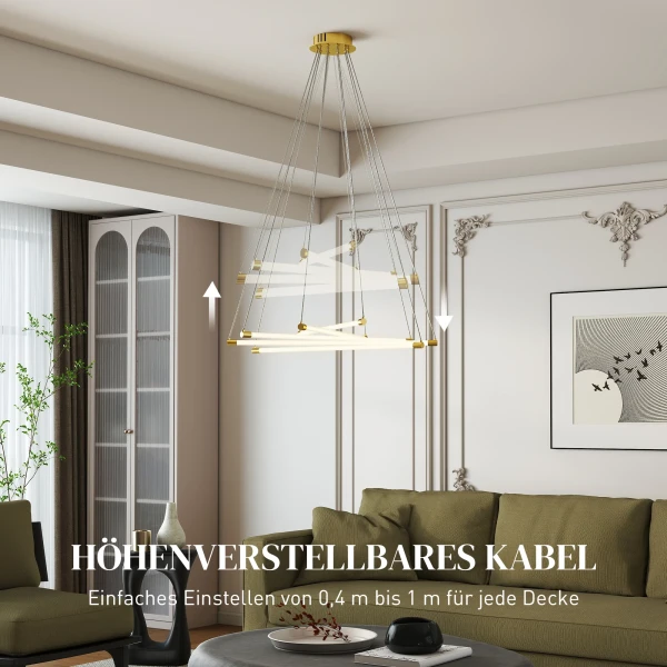 Led plafondlamp, 50w, 5 aanpasbare lichtbuizen, verstelbaar, plafondverlichting voor woonkamer, eetkamer, keuken, goud+wit 7