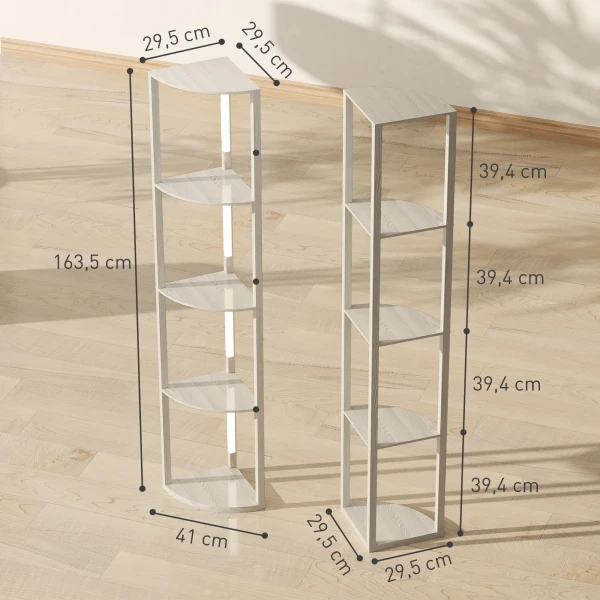 LED Staande Lamp, Hoekplank, Dimbaar, 4 Planken, Warm Wit Licht, 41x30x164cm, Eik