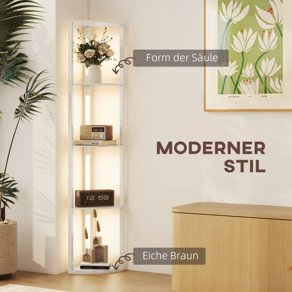 LED Staande Lamp, Hoekplank, Dimbaar, 4 Planken, Warm Wit Licht, 41x30x164cm, Eik