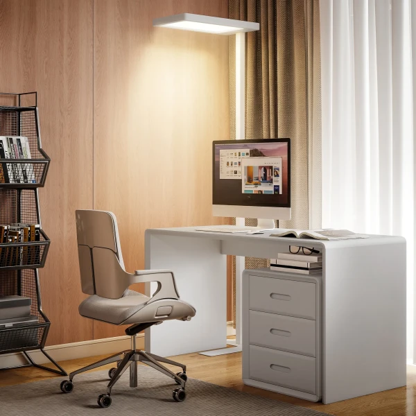 LED Staande Lamp, Oogvriendelijk Licht, Vloerlamp Met Afstandsbediening, Aanpasbare Helderheid, Kunststof, Metaal, Wit