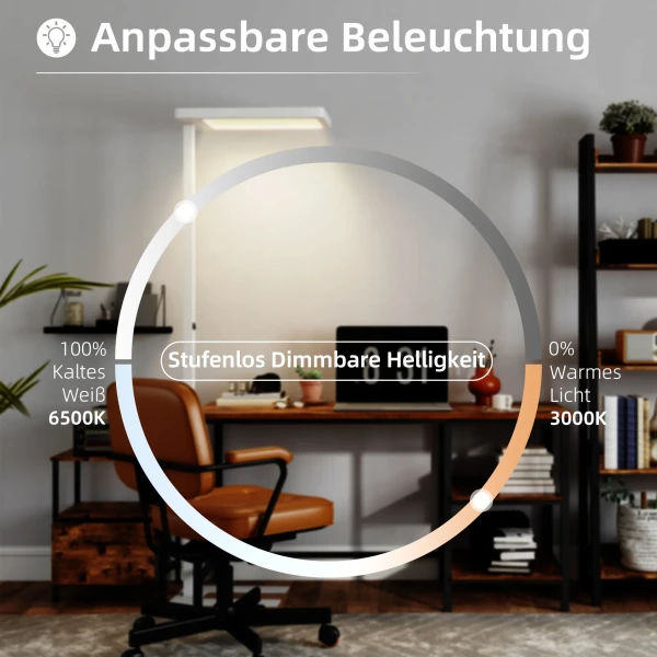 LED Staande Lamp, Oogvriendelijk Licht, Vloerlamp Met Afstandsbediening, Aanpasbare Helderheid, Kunststof, Metaal, Wit