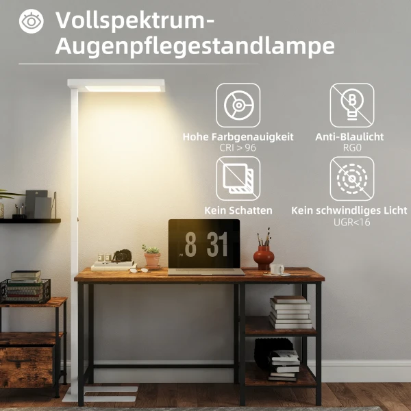LED Staande Lamp, Oogvriendelijk Licht, Vloerlamp Met Afstandsbediening, Aanpasbare Helderheid, Kunststof, Metaal, Wit