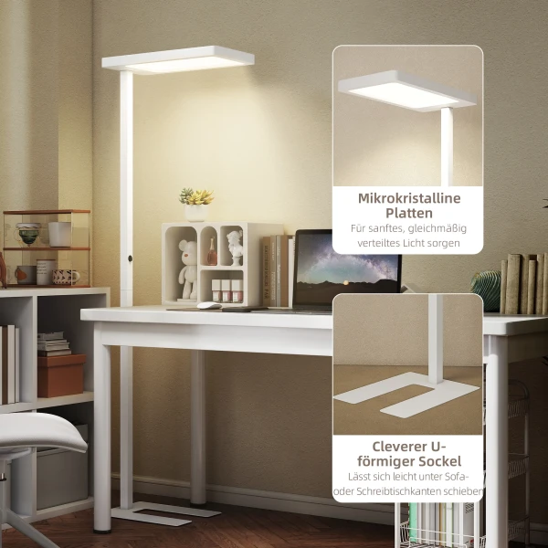 LED Staande Lamp, Oogvriendelijk Licht, Vloerlamp Met Afstandsbediening, Aanpasbare Helderheid, Kunststof, Metaal, Wit