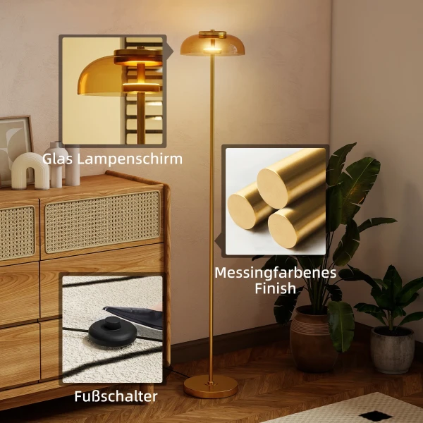 Led staande lamp woonkamer, staande lamp met 3000 k warm licht, voetschakelaar, 25 x 25 x 134 cm, messing 6