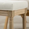 Linnen zitkruk, gestoffeerde bank, voetenbank met gepolsterde zitting, houten poten, 42 x 32 x 46,5 cm, beige 9