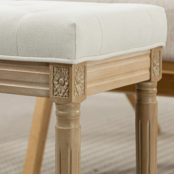 Linnen zitkruk, gestoffeerde bank, voetenbank met gepolsterde zitting, houten poten, 42 x 32 x 46,5 cm, beige 9