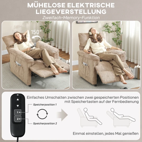 Massagestoel met vibratiemodi, verwarmingsfunctie, stille motor, geheugenfunctie, staal, stoffen bekleding, bruin 6