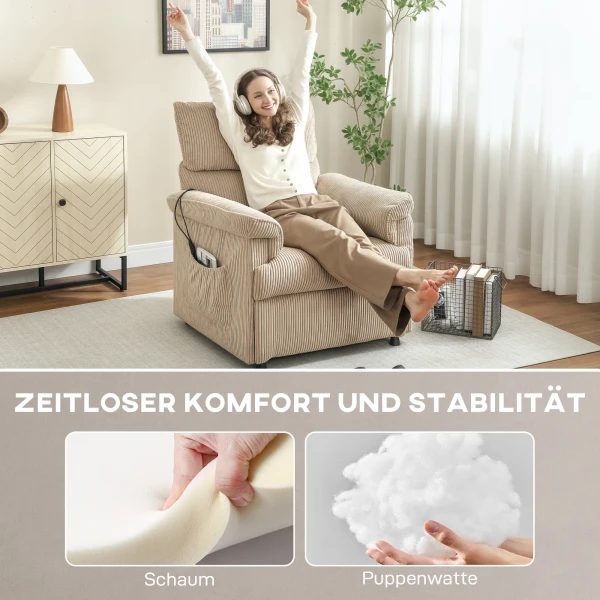 Massagestoel met vibratiemodi, verwarmingsfunctie, stille motor, geheugenfunctie, staal, stoffen bekleding, bruin 9