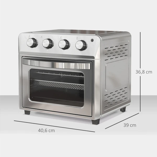 Minibackoven Met Convectie, Heteluchtfriteuse, 6 Verwarmingsmodi, Timer, Accessoires, 24L, Zilver
