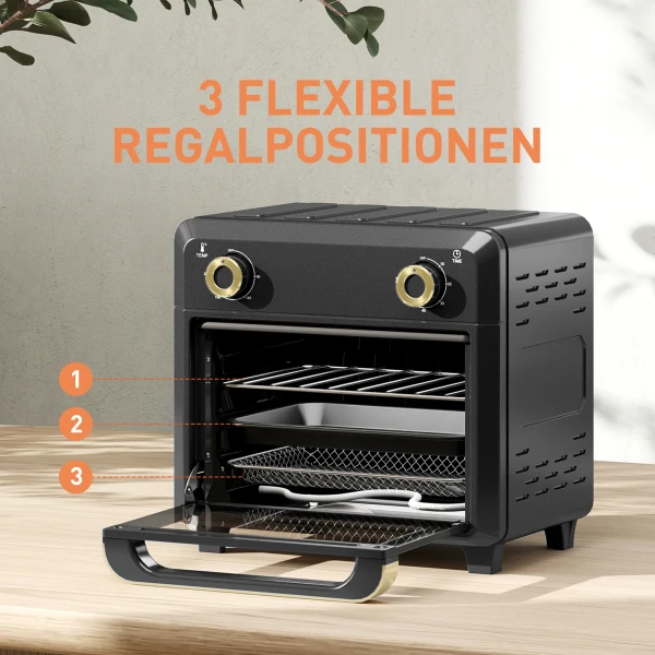 Minibackoven Met Heteluchtcirculatie, Heteluchtfriteuse, Timer, Binnenverlichting, 10L, Zwart