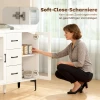 Modern Dressoir Met Soft close Deuren, Buffetkast Met 3 Lades, 2 Glazen Deuren, Verstelbare Planken, MDF, Wit