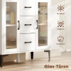 Modern Dressoir Met Soft close Deuren, Buffetkast Met 3 Lades, 2 Glazen Deuren, Verstelbare Planken, MDF, Wit