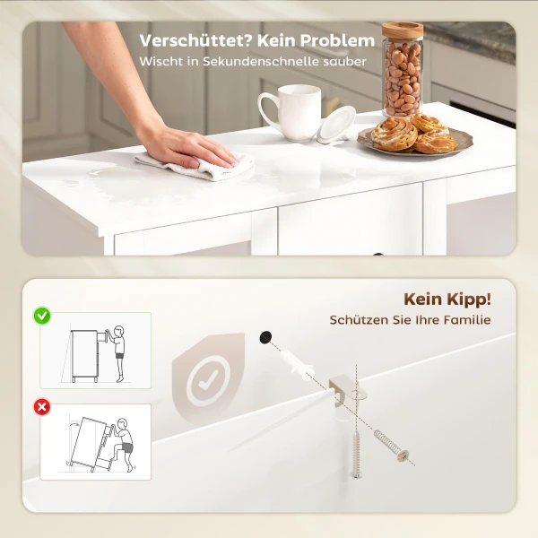 Modern Dressoir Met Soft close Deuren, Buffetkast Met 3 Lades, 2 Glazen Deuren, Verstelbare Planken, MDF, Wit