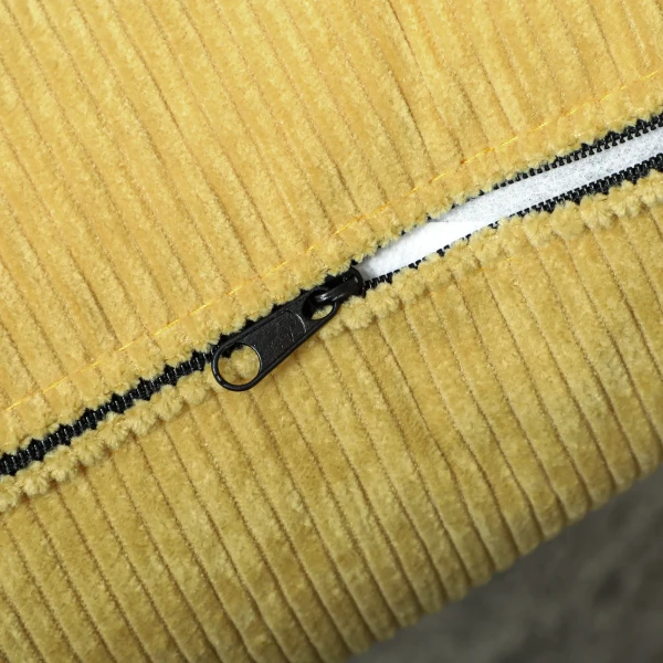 Moderne armstoel, gestoffeerde accentstoel met lendenkussen, rubberhouten poten, geel 10