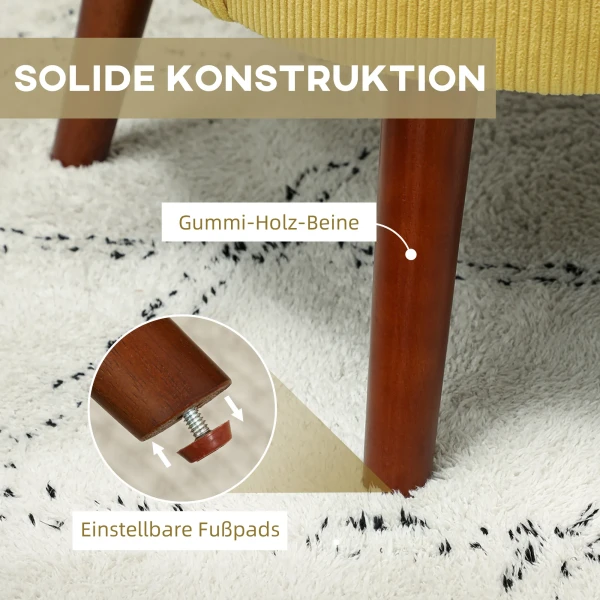 Moderne armstoel, gestoffeerde accentstoel met lendenkussen, rubberhouten poten, geel 8