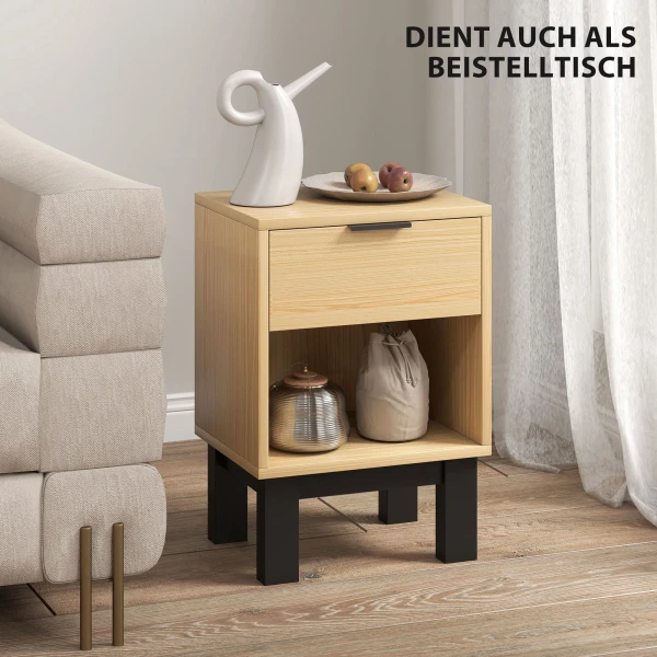 Nachtkastje, Nachtkastje Met Lade, Open Vak, Nachtkastje Voor Slaapkamer, Woonkamer, 35 X 26 X 50 Cm, Eiken