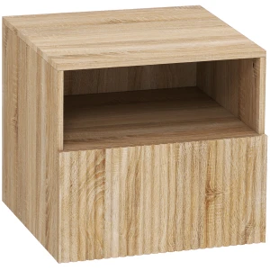 Nachtkastje, Ontwerp Zonder Handgrepen, Open Vak, Lade, Wandmontage, Lichtbruin