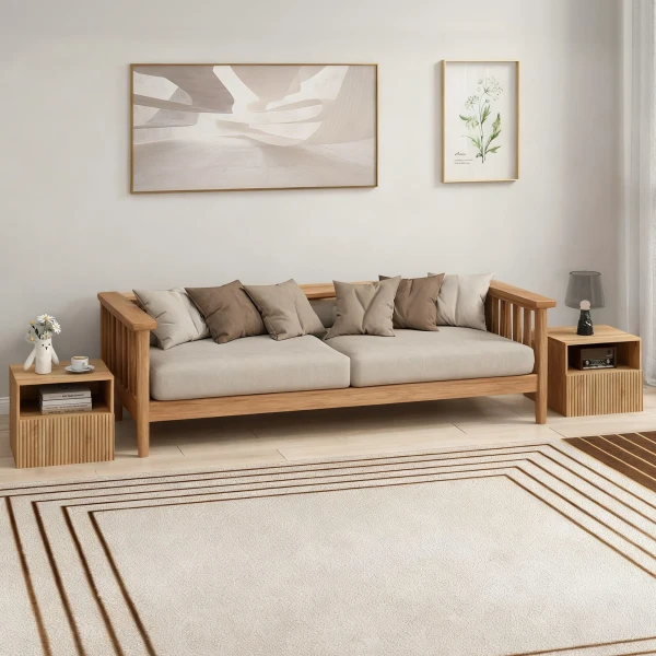 Nachtkastje, Ontwerp Zonder Handgrepen, Open Vak, Lade, Wandmontage, Lichtbruin