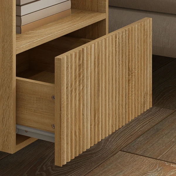 Nachtkastje, Ontwerp Zonder Handgrepen, Open Vak, Lade, Wandmontage, Lichtbruin