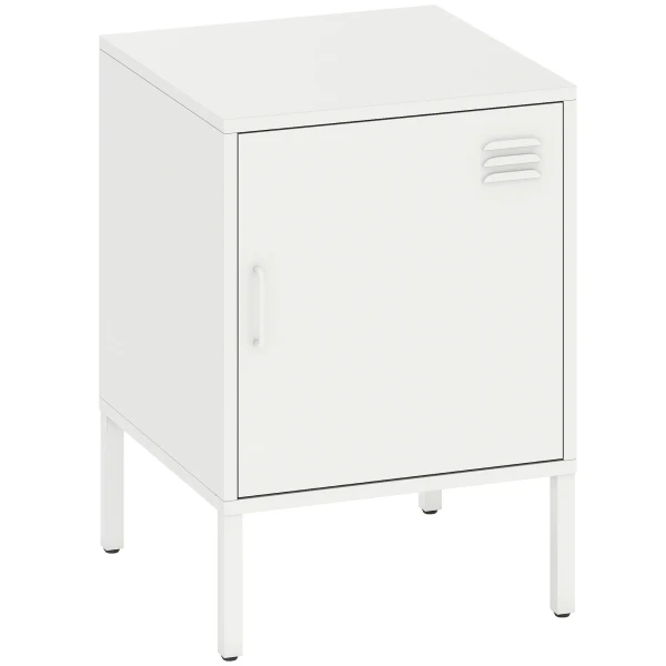 Nachtkastje Van Staal, Bijzettafel Voor Verschillende Doeleinden, Verstelbaar Rek, Voor Slaapkamer, Woonkamer, Wit