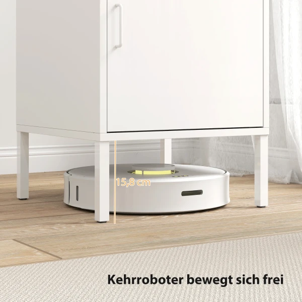 Nachtkastje Van Staal, Bijzettafel Voor Verschillende Doeleinden, Verstelbaar Rek, Voor Slaapkamer, Woonkamer, Wit