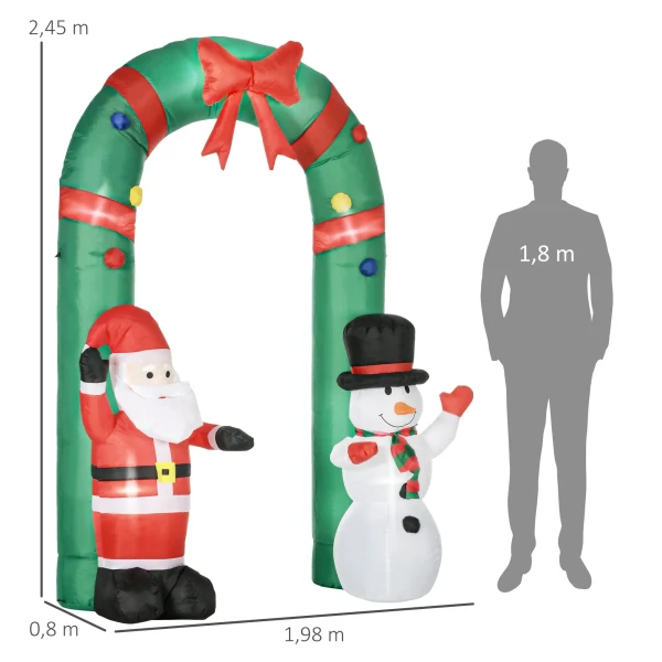 Opblaasbare boog met kerstman en sneeuwpop, led verlichting, geïntegreerde blazer, 198 x 80 x 245 cm 4
