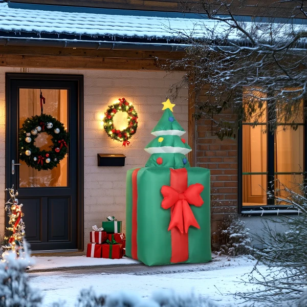 Opblaasbare kerstdecoratie met led lampjes, polyester, voor binnen en buiten, rood+groen 10
