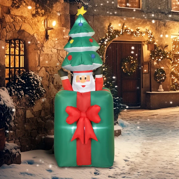 Opblaasbare kerstdecoratie met led lampjes, polyester, voor binnen en buiten, rood+groen 2