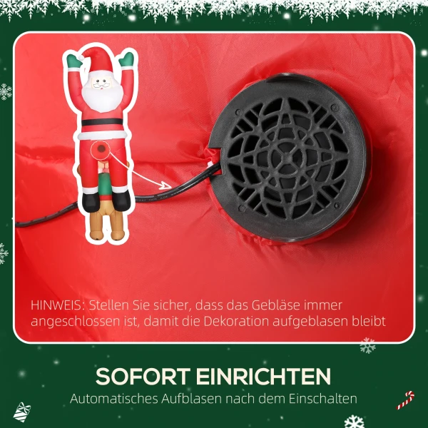 Opblaasbare Kerstdecoratie, Opblaasbare Kerstman Met Hond Met LED lampjes, 68x82x214 Cm, Rood