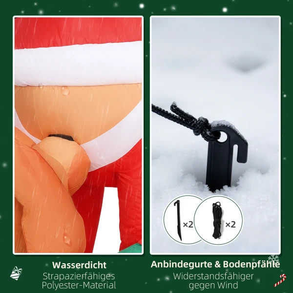 Opblaasbare Kerstdecoratie, Opblaasbare Kerstman Met Hond Met LED lampjes, 68x82x214 Cm, Rood