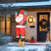 Opblaasbare Kerstdecoratie, Opblaasbare Kerstman Met Hond Met LED lampjes, 68x82x214 Cm, Rood