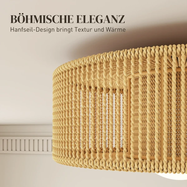 Plafondlamp, boho hanglamp met g9 led fitting, lampenkap van rond hennep touw 5