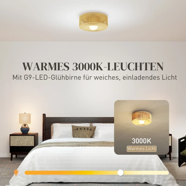 Plafondlamp, boho hanglamp met g9 led fitting, lampenkap van rond hennep touw 6