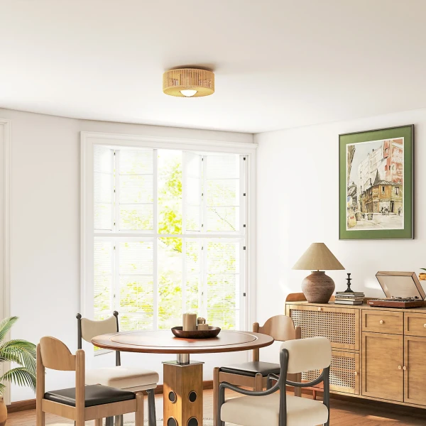 Plafondlamp, boho hanglamp met g9 led fitting, lampenkap van rond hennep touw 8