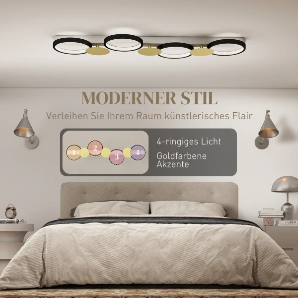 Plafondlamp led 38w 1500lm 3000k 6500k plafondlamp woonkamerlamp met 4 gloeilampen afstandsbediening zwart+goud 5