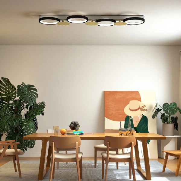 Plafondlamp led 38w 1500lm 3000k 6500k plafondlamp woonkamerlamp met 4 gloeilampen afstandsbediening zwart+goud 9