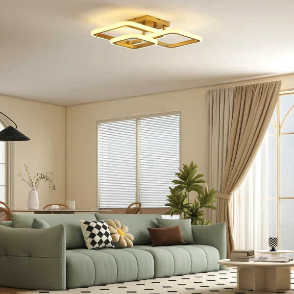 Plafondlamp led 40w 4300lm 3500k/4500k/6000k plafondlamp 3 hoekige woonkamerlamp, 48 x 46 x 13 cm, goud 2