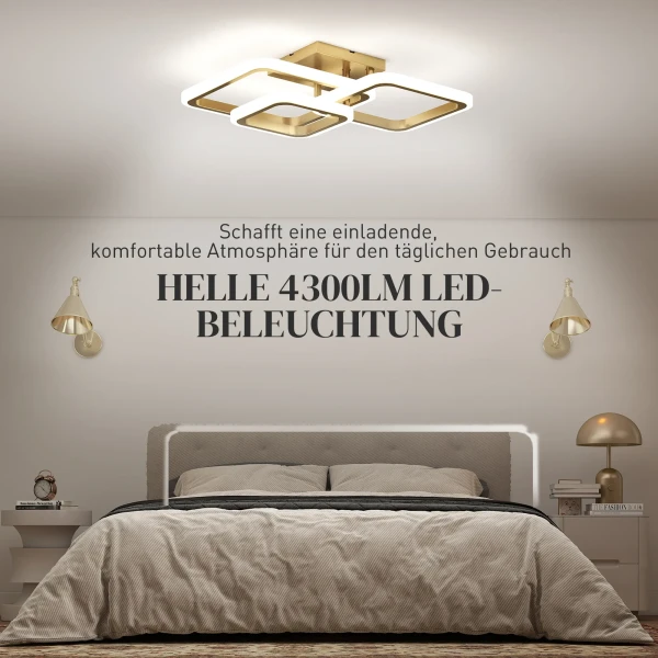 Plafondlamp led 40w 4300lm 3500k/4500k/6000k plafondlamp 3 hoekige woonkamerlamp, 48 x 46 x 13 cm, goud 6