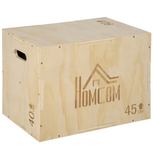 Plyo box, sprungbox van hout, plyometrisch platform met handvat voor thuis, 45 x 40 x 60 cm, natuurhout 1